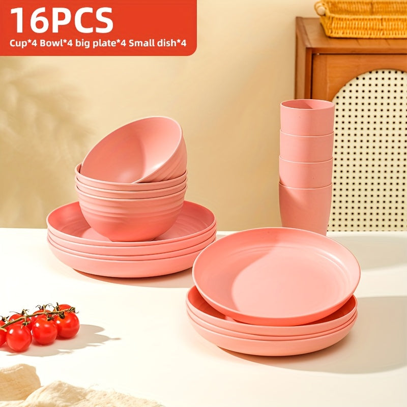 16/32-Piece Wheat Straw Dinnerware Set – Microwave & Dishwasher Safe Plates, Bowls & Cups – Lightweight Unbreakable Tableware for Family Gatherings, Birthday Parties & Camping