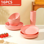 16/32-Piece Wheat Straw Dinnerware Set – Microwave & Dishwasher Safe Plates, Bowls & Cups – Lightweight Unbreakable Tableware for Family Gatherings, Birthday Parties & Camping
