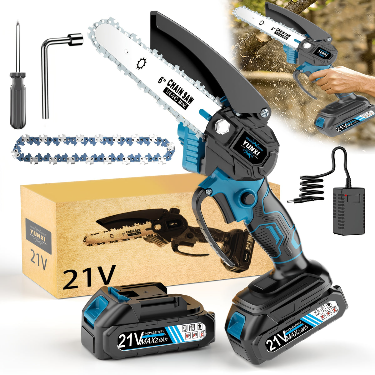 Mini Cordless Chainsaw Handheld Electric Pruning Saw with Splash Guard Security Lock Rechargeable Battery for Tree Branch Garden Yard Trimming Gift for Men