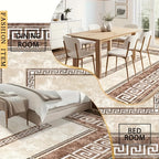 Modern Geometric Area Rug Non-Slip, Vintage Large Print Indoor Carpet for Living Room Bedroom Dining Room Home Office, 4 Sizes Available