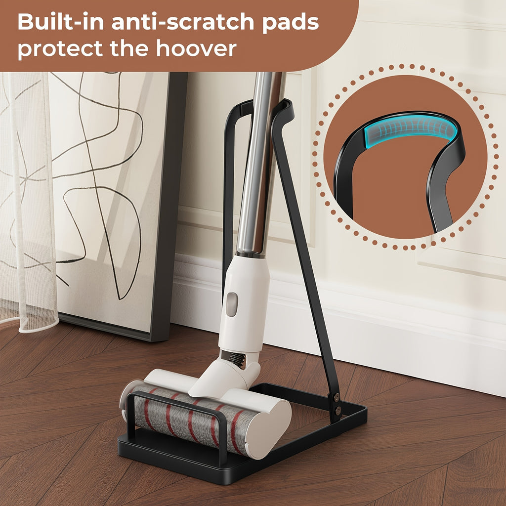 Vacuum Cleaner Storage Stand with Open Shelf – Freestanding Handheld Vacuum Organizer Rack for Stick Vacuums & Accessories, Space-Saving Floor Stand, Black & White