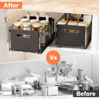 Cabinet Pull-Out Storage Basket 2pcs – Sliding Under-Sink Organizer, Spice Rack & Pantry Shelf Basket for Kitchen, Bathroom & Household Storage