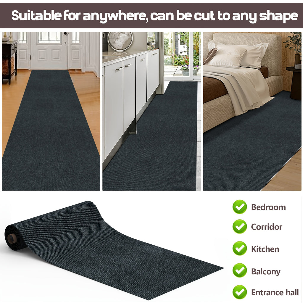 Non-Slip Striped Runner Mat – Self-Adhesive Trimmable Polyester Carpet for Hallway, Kitchen, Stairs, Garage & Patio | 5 Colors, 4 Sizes