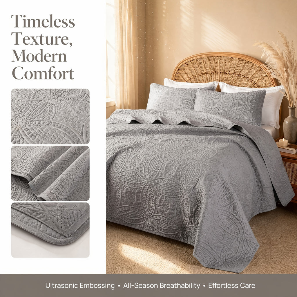 Quilted Bedspread Set Lightweight Cooling Coverlet with Pillow Shams Twin Queen King Soft Breathable Summer Bedding Set Machine Washable