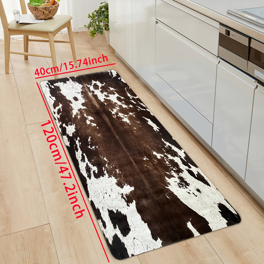 Cowhide Pattern Kitchen Mat Set 2pcs – Memory Sponge Anti-Fatigue Anti-Slip Floor Mats, Quick-Dry Animal Print Carpet for Kitchen Hallway Bathroom Laundry Room