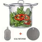 Stainless Steel Handle Glass Pot with Lid – Non-Stick Heat-Resistant Soup Stew Pot, Induction & Electric Ceramic Stove Compatible, 3.5L or 5.5L, Includes Insulation Pad & Scouring Pad