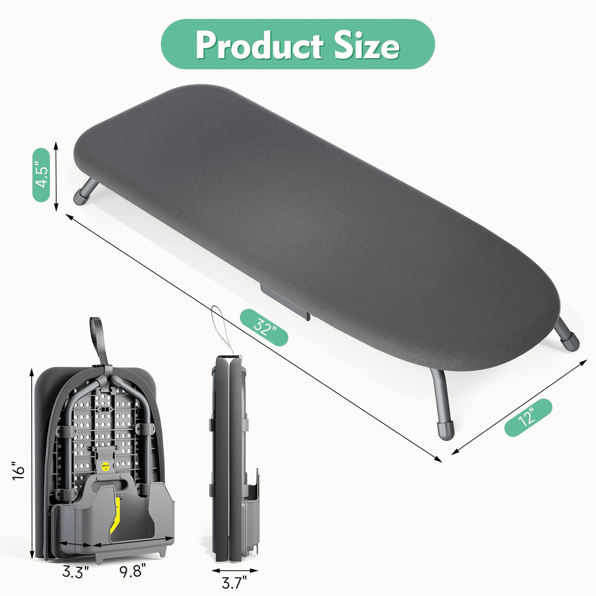 Tabletop Ironing Board Small Portable with 2 Heat-Resistant Covers & Holder – Non-Slip Feet, Compact Design for Home & Travel | Grey, Beige, Blue, Pink, Black