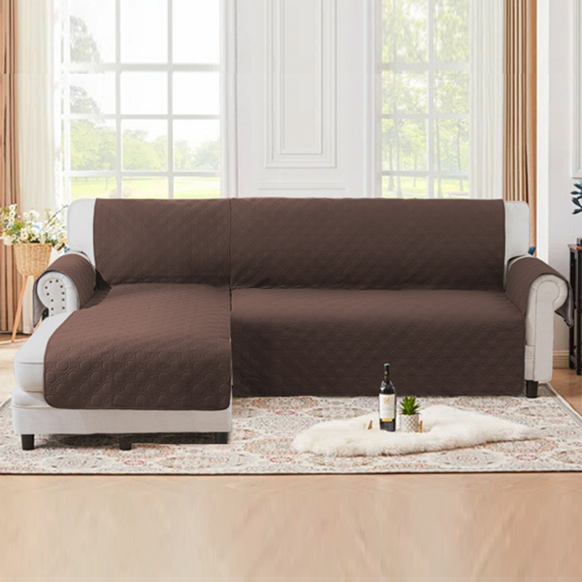 L-Shaped Sectional Sofa Cover 100% Liquid-Resistant Couch Slipcover with Non-Slip Straps for Dogs Cats Pets Left Right Chaise