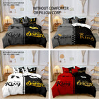 Valentine's Day Duvet Cover Set 3pcs – Crown Queen & King Print Soft Breathable Polyester Bedding, Machine Washable, Includes Duvet Cover & 2 Pillow Covers, Romantic Gift for Couples
