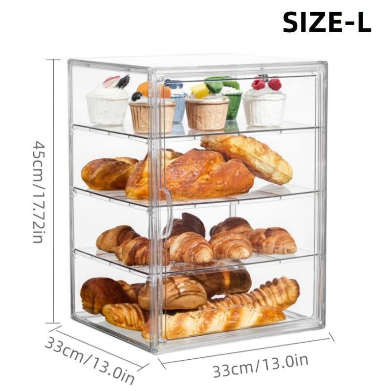 4-Tier Clear Bread Box with Magnetic Door Adjustable Bakery Display Case Countertop Organizer for Bread Muffins Bagels Pastries – Food-Safe Durable Plastic Kitchen Storage