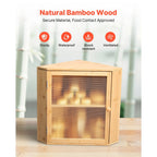Corner Bread Box for Kitchen Counter Double Layer Bamboo Bread Storage Bin with Adjustable Divider & Acrylic Door - Space Saving Natural