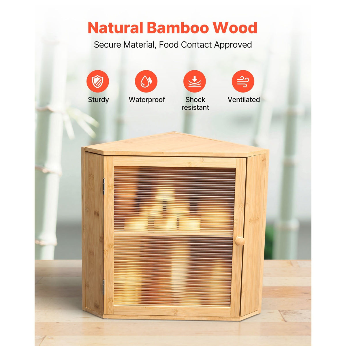 Corner Bread Box for Kitchen Counter Double Layer Bamboo Bread Storage Bin with Adjustable Divider & Acrylic Door - Space Saving Natural