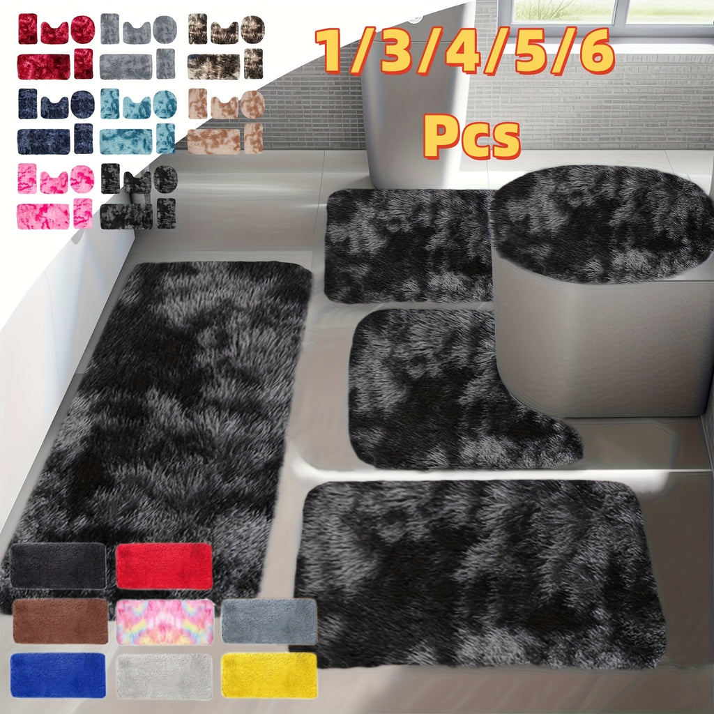 Plush Bath Rugs Set 1-6 Pieces, Multi-Color Microfiber Non-Slip Bathroom Mats – Soft Water Absorbent Thick Machine Washable Toilet Mats for Bathroom, Tub & Shower