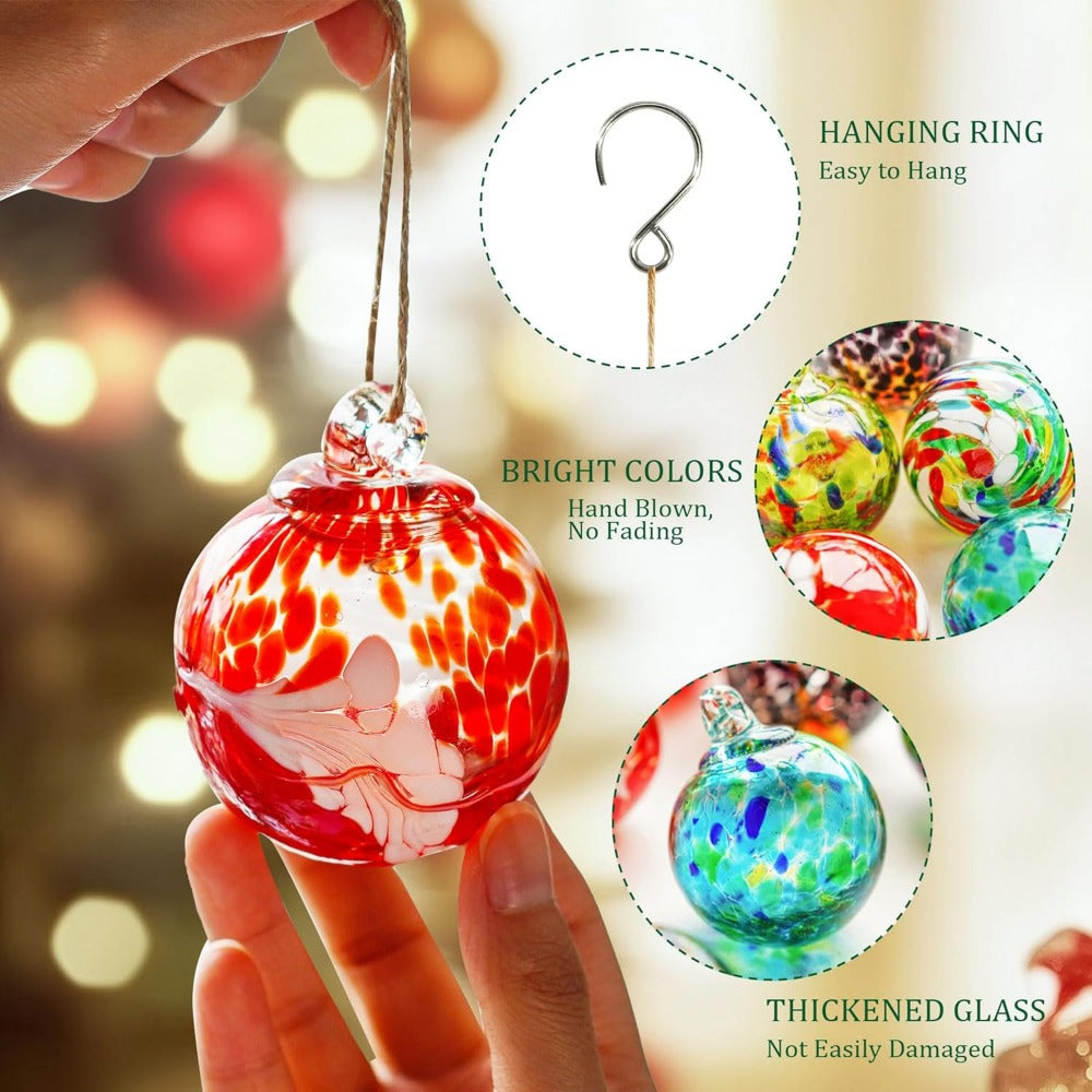 Hand-Blown Glass Ornament Gazing Balls Set of 6 Multicolor Hanging Witch Balls for Christmas Tree Window Garden Patio Holiday Home Decor Gift