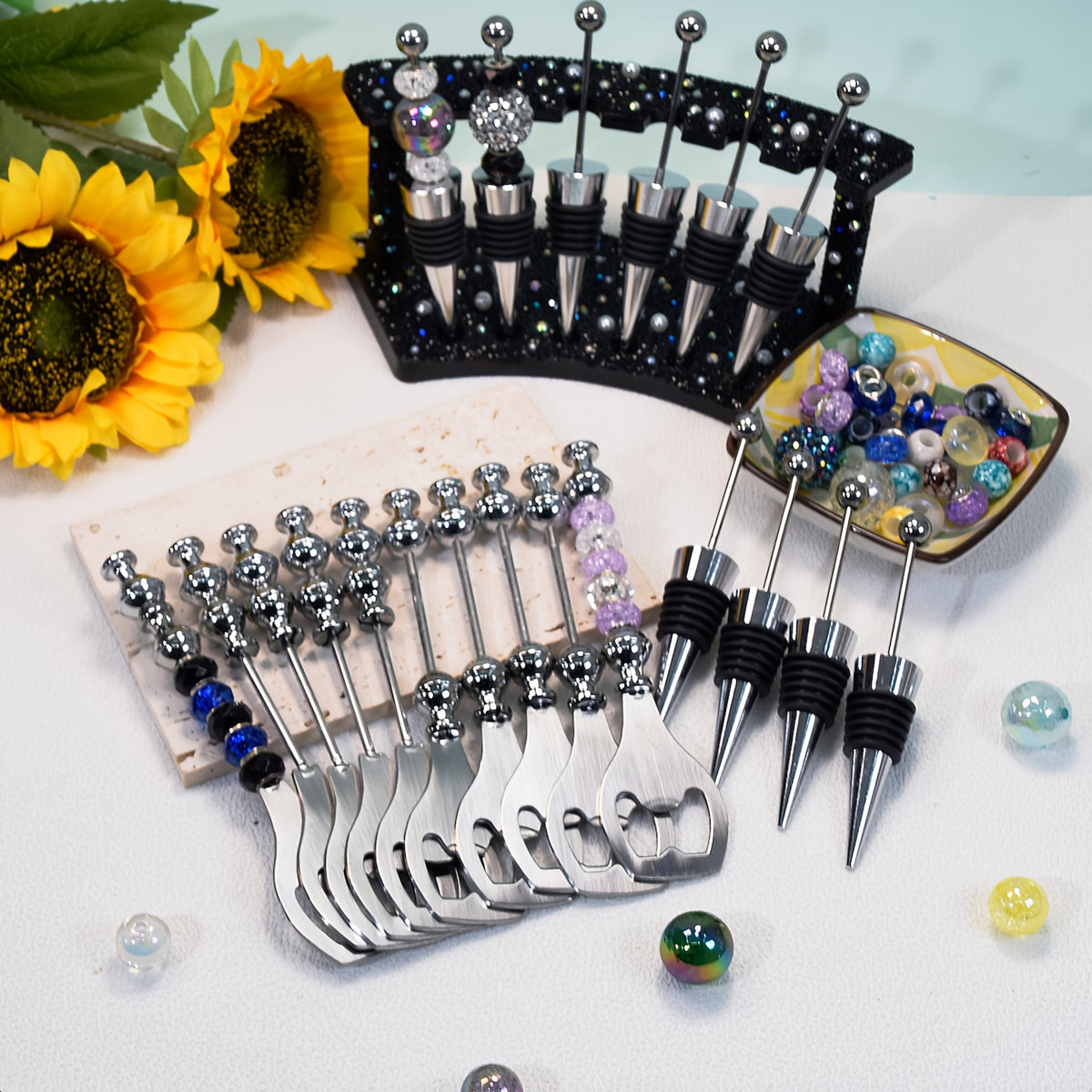 Beadable DIY Bottle Opener Beaded Wine Stopper Bulk Set 10pc 20pc Party Favors Wedding Bar Gifts Christmas Halloween Thanksgiving Teacher Gift