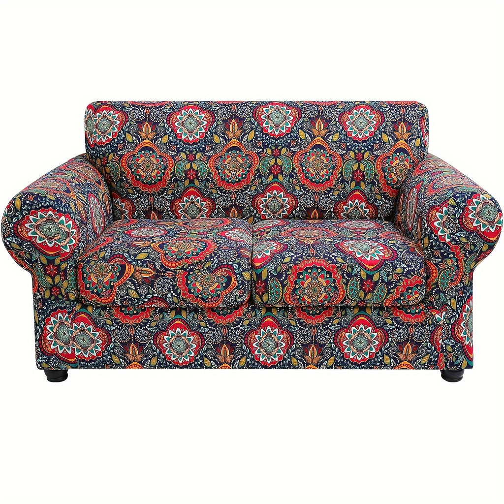 Boho Floral Sofa Slipcover Set with Separate Seat Cushion Covers – Washable Stretch Couch Cover for Armchair Loveseat Sofa, Drawstring Fit, Pet Friendly, 6 Colors