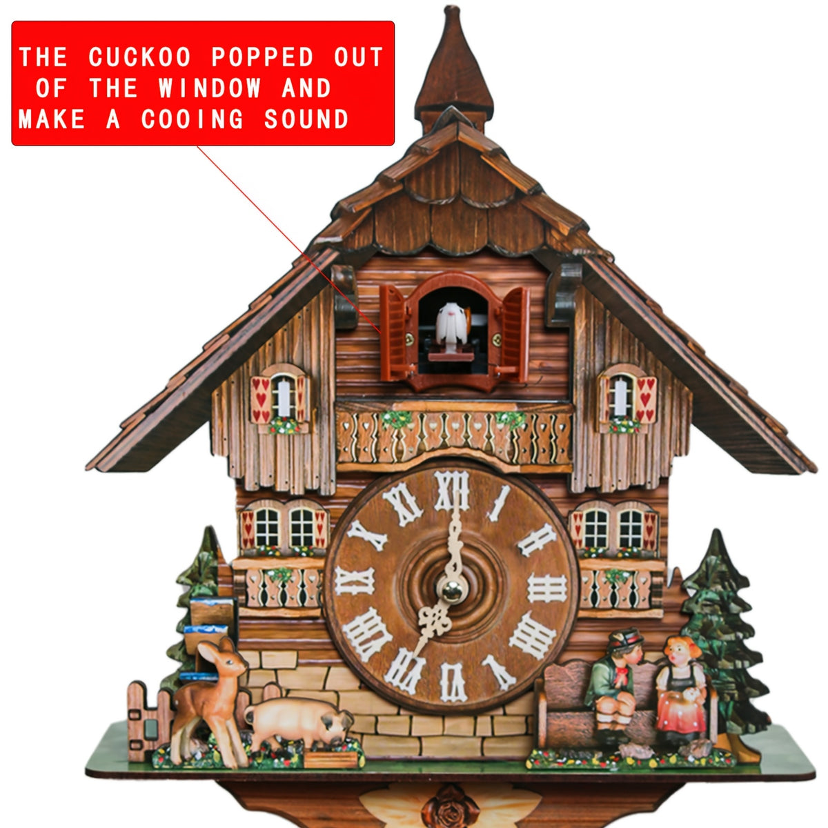 Wooden European Forest Style Cuckoo Wall Clock with Night Mode & Singing Bird – Battery Operated Handmade Carved Cuckoo Clock for Adult Bedroom, Living Room & Home Decor