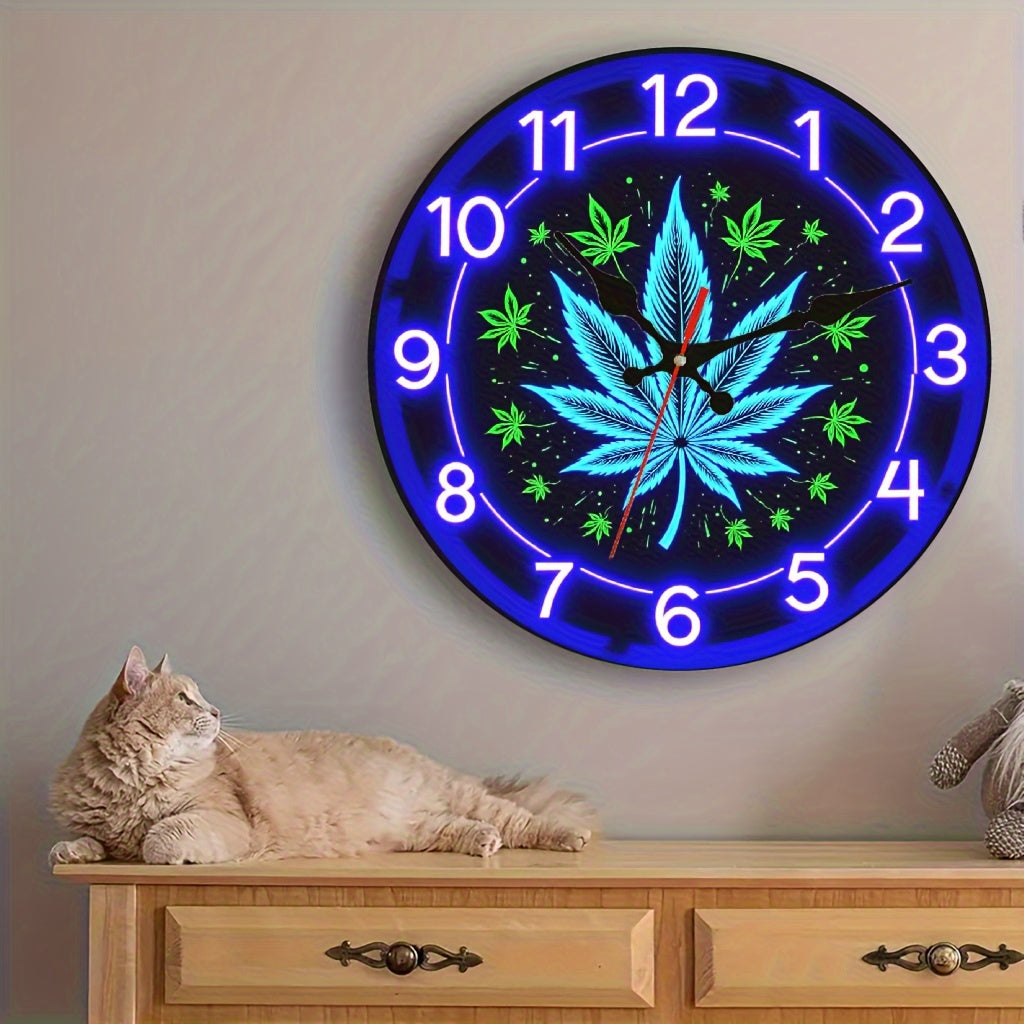 Neon Wooden Silent Wall Clock 10x10 Inch for Basement Bookstore Staircase – Battery Operated Decorative Clock for Home, Office & Seasonal Gift