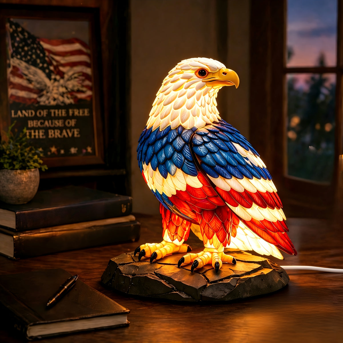 Eagle Night Light Boho Retro 3D Resin Animal Table Lamp – Stained Glass Style LED Bedroom Desk Lamp, Creative Home Decor Gift for Birthday Christmas