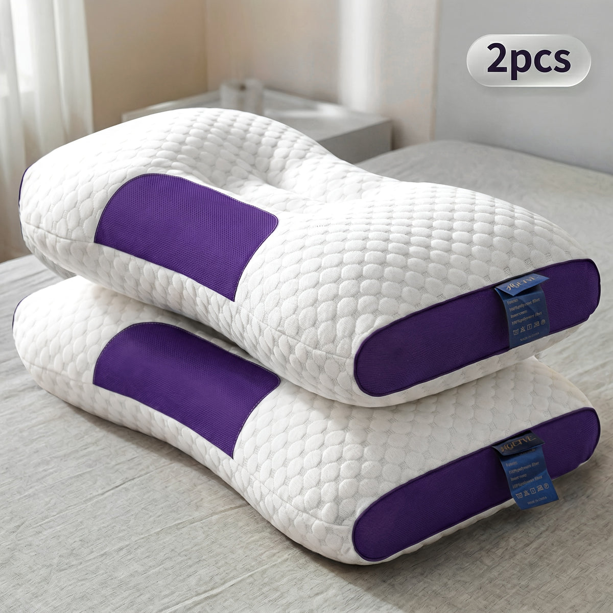 Ergonomic Neck Pillow 2-Pack with 3D Honeycomb Mesh Surface, Breathable Cooling Anti-Sweat Sleep Pillow, Soft Supportive Cushioning for Side and Back Sleepers