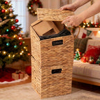 Water Hyacinth Wicker Storage Basket Set 2 or 4 Pack Square Woven Rattan Baskets for Shelves Towels Magazines Kitchen Organization Natural Boho Shelf Bin