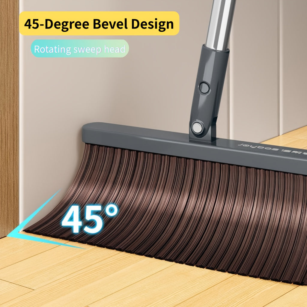 Broom and Dustpan Set with 51 Inch Adjustable Long Handle 2 Interchangeable Broom Heads – No-Bend Upright Sweeping Set for Indoor Outdoor Home Office Kitchen Garden