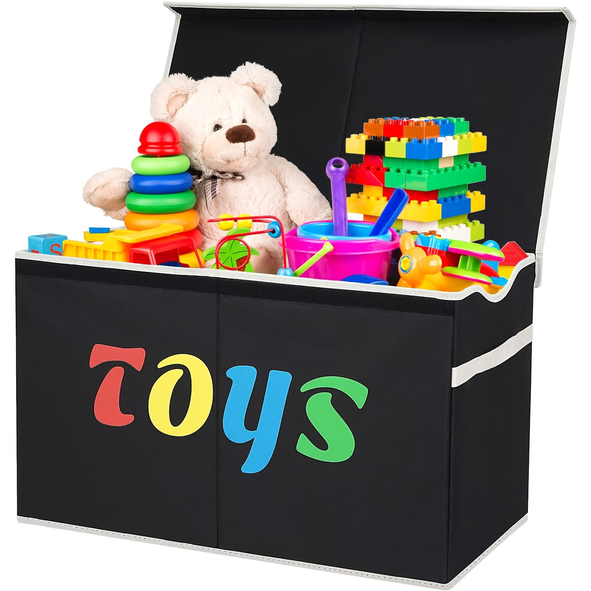 Extra Large Collapsible Storage Box 31.7 Gal with Lid – Foldable Kids Toy Chest Organizer Bin for Boys & Girls, Bedroom, Living Room & Nursery, Sturdy Basket in Black, Beige & Dark Grey