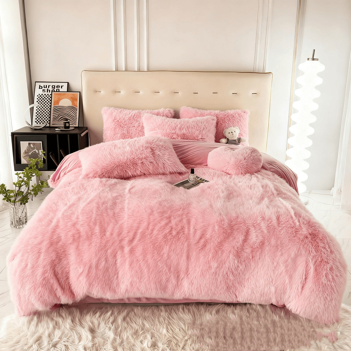 4-Piece Plush Duvet Cover Set – Pillowcases + Heart-Shaped Pillow | Full, Queen, King