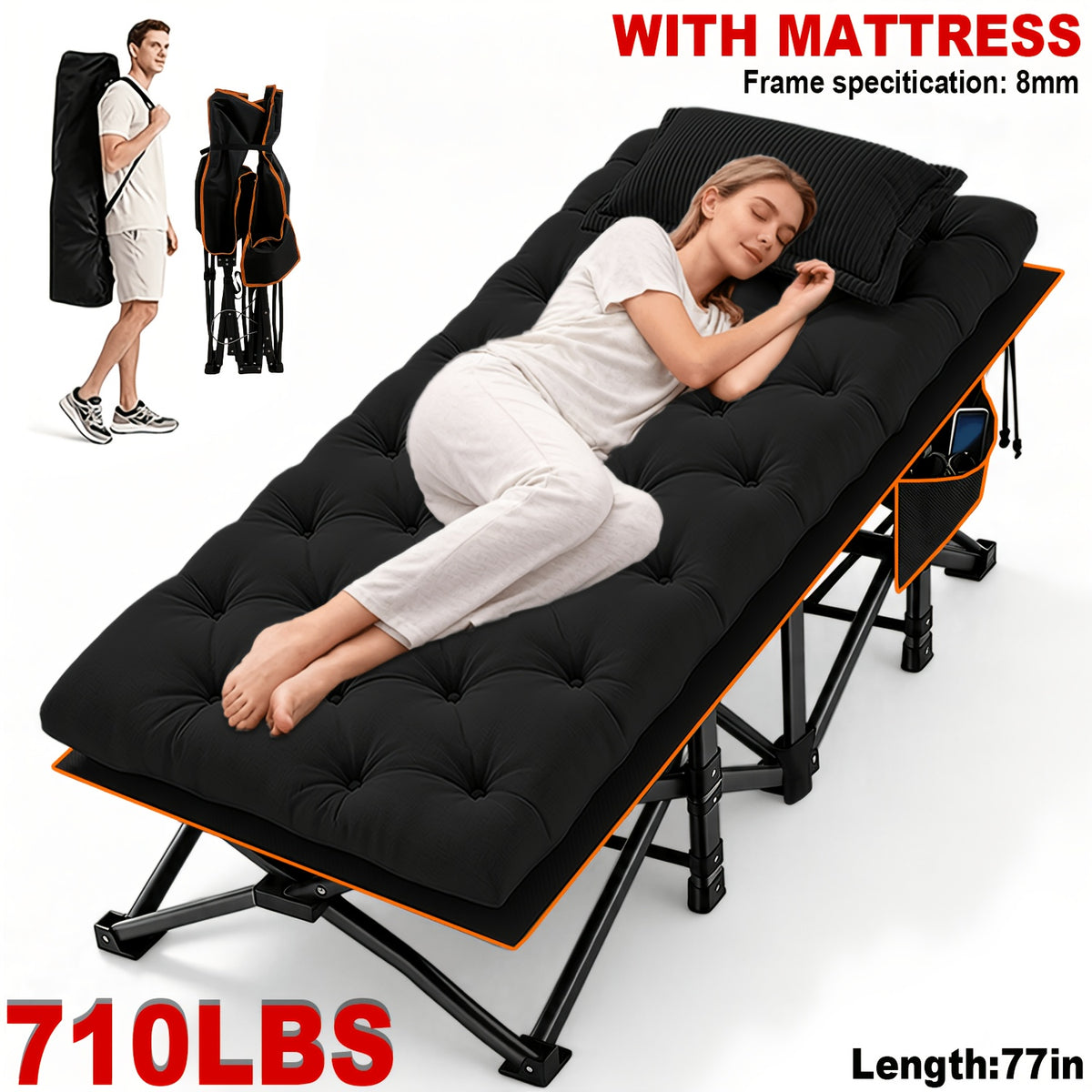 Portable Folding Camping Bed 28in Wide Heavy Duty 510 710 lbs with Optional Mattress Cushion Pillow Carry Bag Cot for Office Nap Beach Yard RV Adult