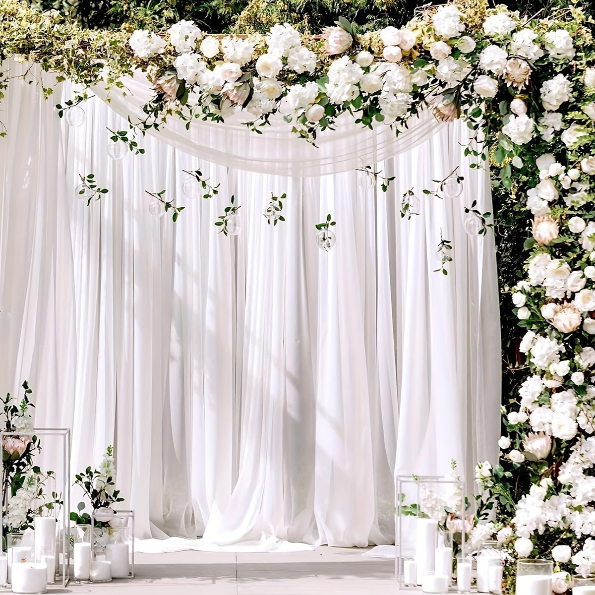 Wrinkle-Free White Backdrop Curtains Polyester, Wedding Party Photo Backdrop Drapes Rod Pocket, Single Panel or Sets of 6 8 12 Pieces