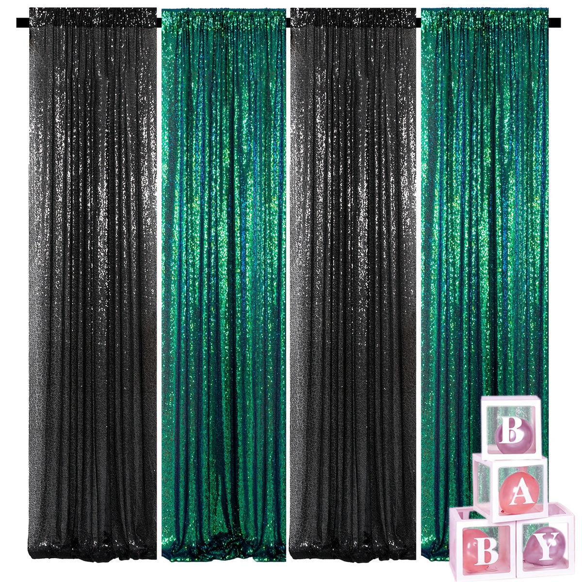 Sequin Backdrop Curtains 4 Panels 2FT x 8FT Glitter Party Decorations for Wedding Birthday Photo Booth Stage Background 30+ Colors