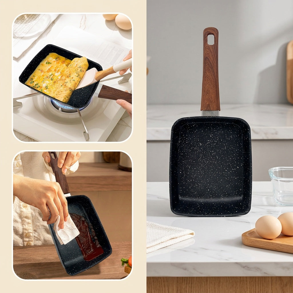 Japanese Tamagoyaki Pan – Non-Stick Rectangular Egg Roll & Omelette Frying Pan | Induction & Halogen Compatible | Dishwasher Safe | Wooden or Plastic Handle