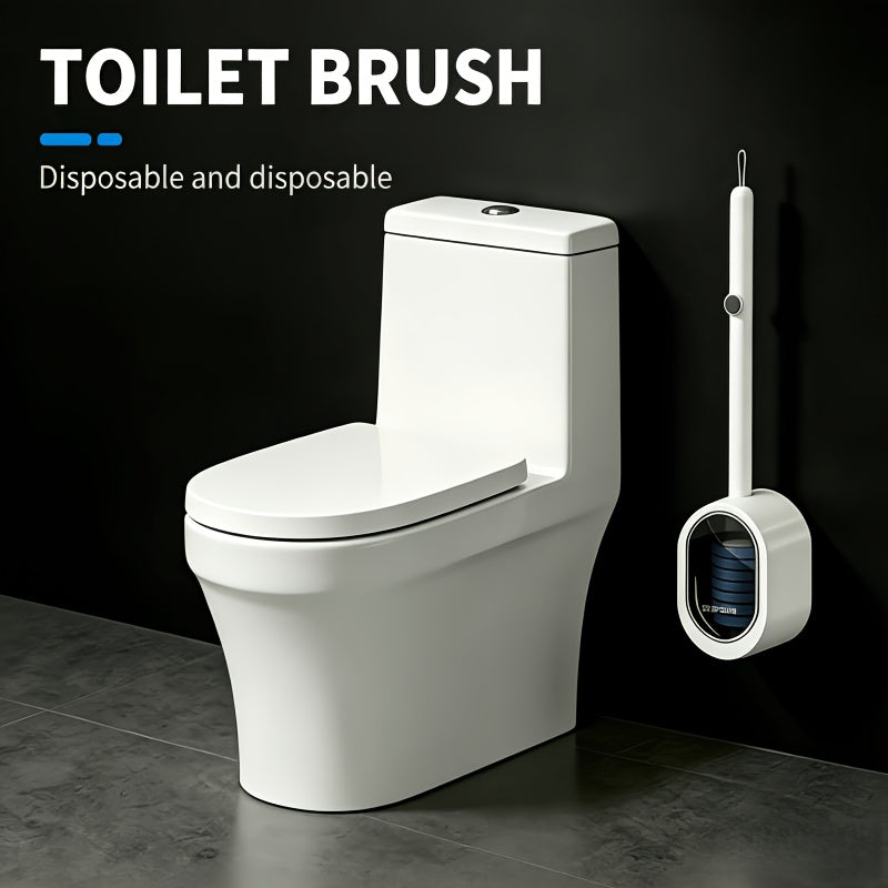 SOPAMI Wall-Mounted Toilet Brush Kit with Storage Caddy & Disposable Heads – No-Drill Install, Auto Open/Close Lid, 16.93-Inch Long Handle, Anti-Dirty Hands, No Dead Angle Deep Clean, 16 or 32 Brush Heads