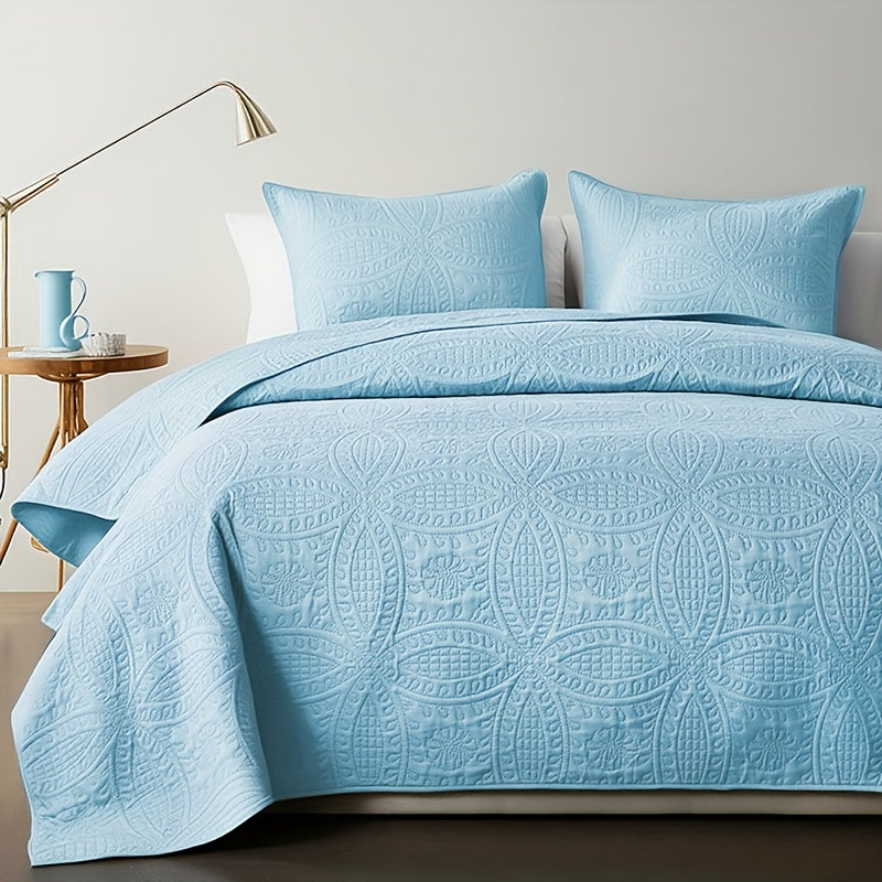 Lightweight Microfiber Quilt Set 2/3 Pcs – Coin Pattern Coverlet, Soft Breathable Bedspread for Twin Full Queen King, Back to School Dorm & Seasonal Bedroom Decor