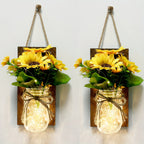 Sunflower Mason Jar Wall Lamp Set of 2 – DIY Artificial Flower Night Light Atmosphere Lamp for Party, Holiday & Home Decoration