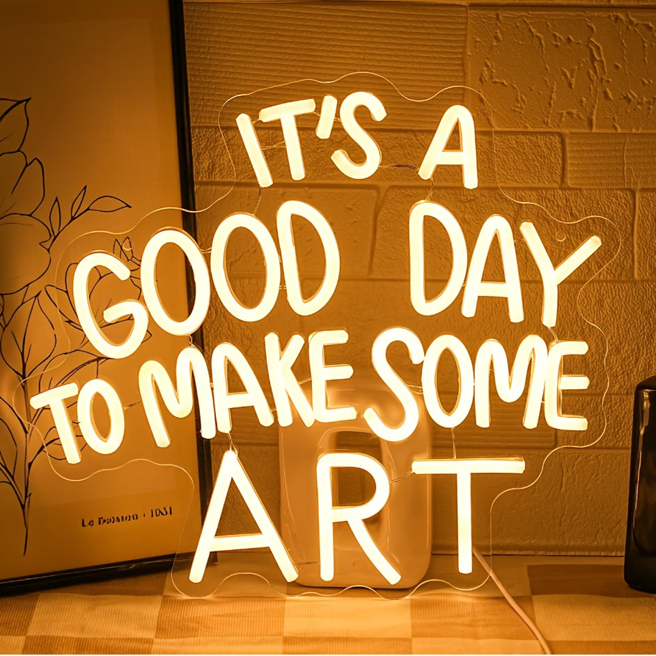 LED Neon Sign "Today Is a Great Day for Creating Art" – Dimmable Artistic Neon Light for Study Room, Classroom, Living Room & Home Decor – Inspirational Wall Sign Gift