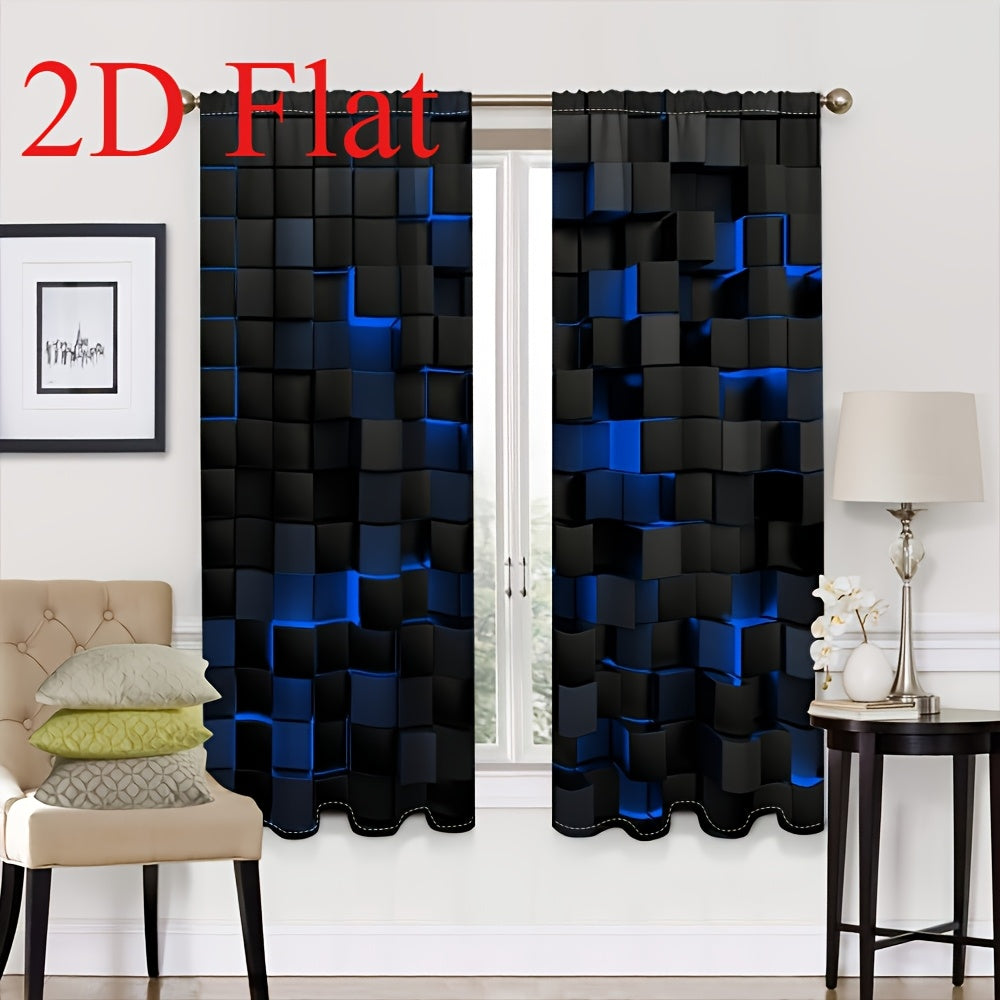 2-Piece Vintage Geometric Print Curtains – Rod Pocket, Machine Washable Polyester Flannel | Living Room & Bedroom | 4 Colors, 2 Sizes | Nuvia Haven