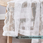 Vintage Lace Door Curtain with Wave Edge – Semi-Sheer Floral Embroidered Rod Pocket Panel for Home, Hallway & Outdoor | White, Black & Green