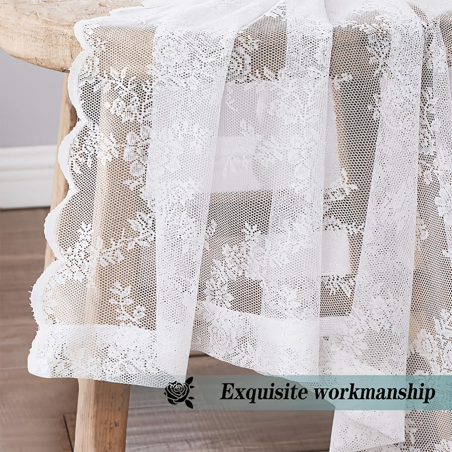 Vintage Lace Door Curtain with Wave Edge – Semi-Sheer Floral Embroidered Rod Pocket Panel for Home, Hallway & Outdoor | White, Black & Green