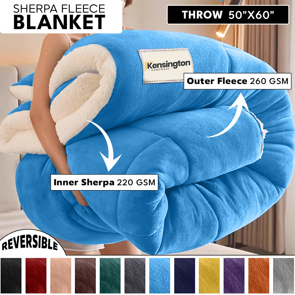 480GSM Heavy Sherpa Fleece Blanket Double-Sided Reversible Warm Throw for Couch Bed Office Travel All Season Comfort Sofa Decoration Holiday Gift