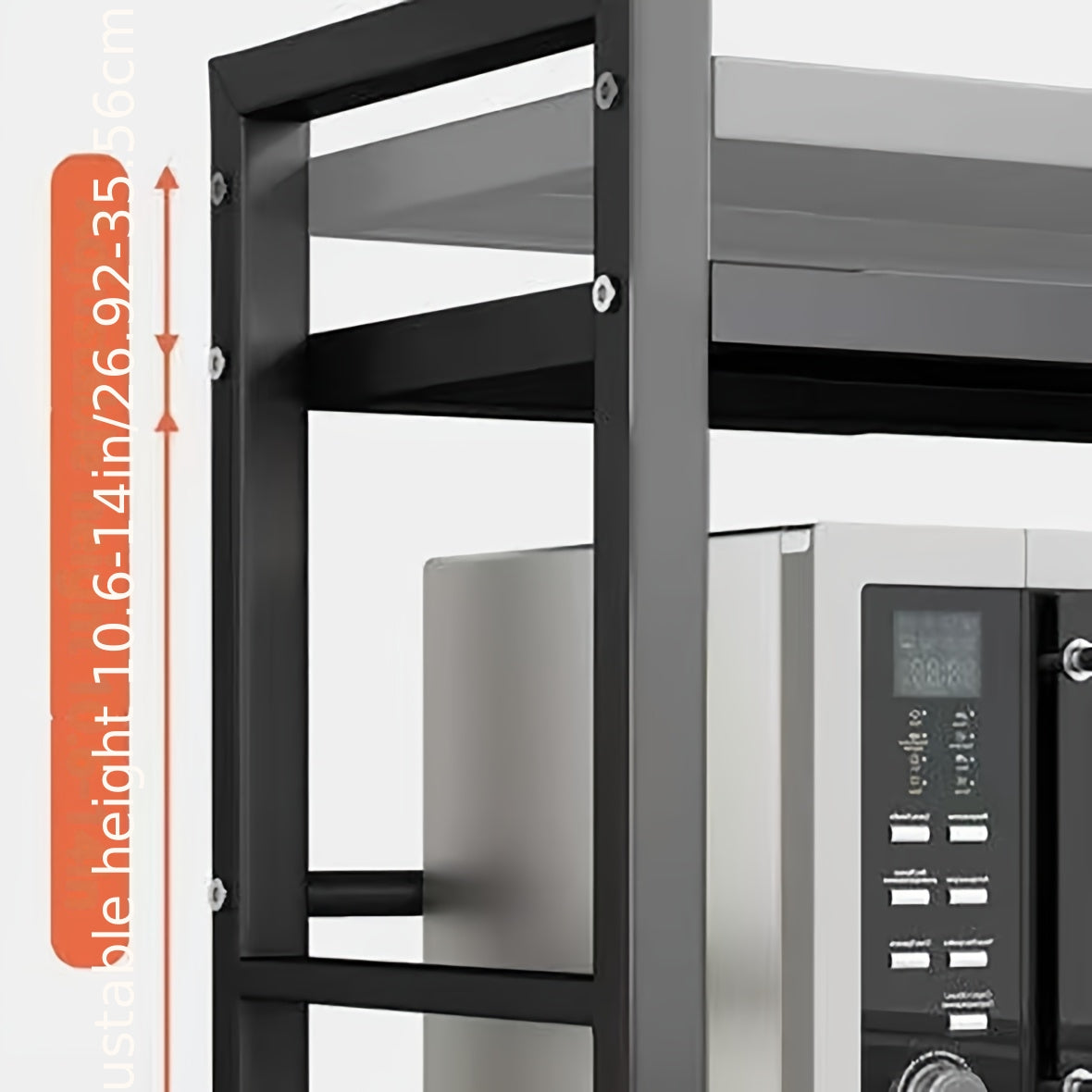 Expandable Microwave Rack Kitchen Counter Organizer – Heavy-Duty Retractable Shelf with 6 Hooks, Chopstick Holder & Cutting Board Slot for Kitchen Worktops