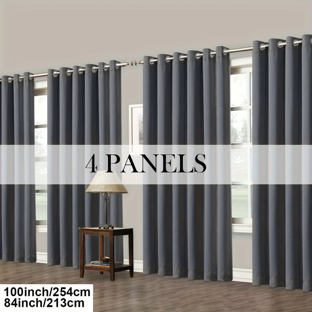 Room Darkening Blackout Curtains 4-Pack – Grommet Top Plain Weave Sun Blocking Drapes for Living Room & Bedroom, 9 Colors, 7 Size Options, Woven Polyester