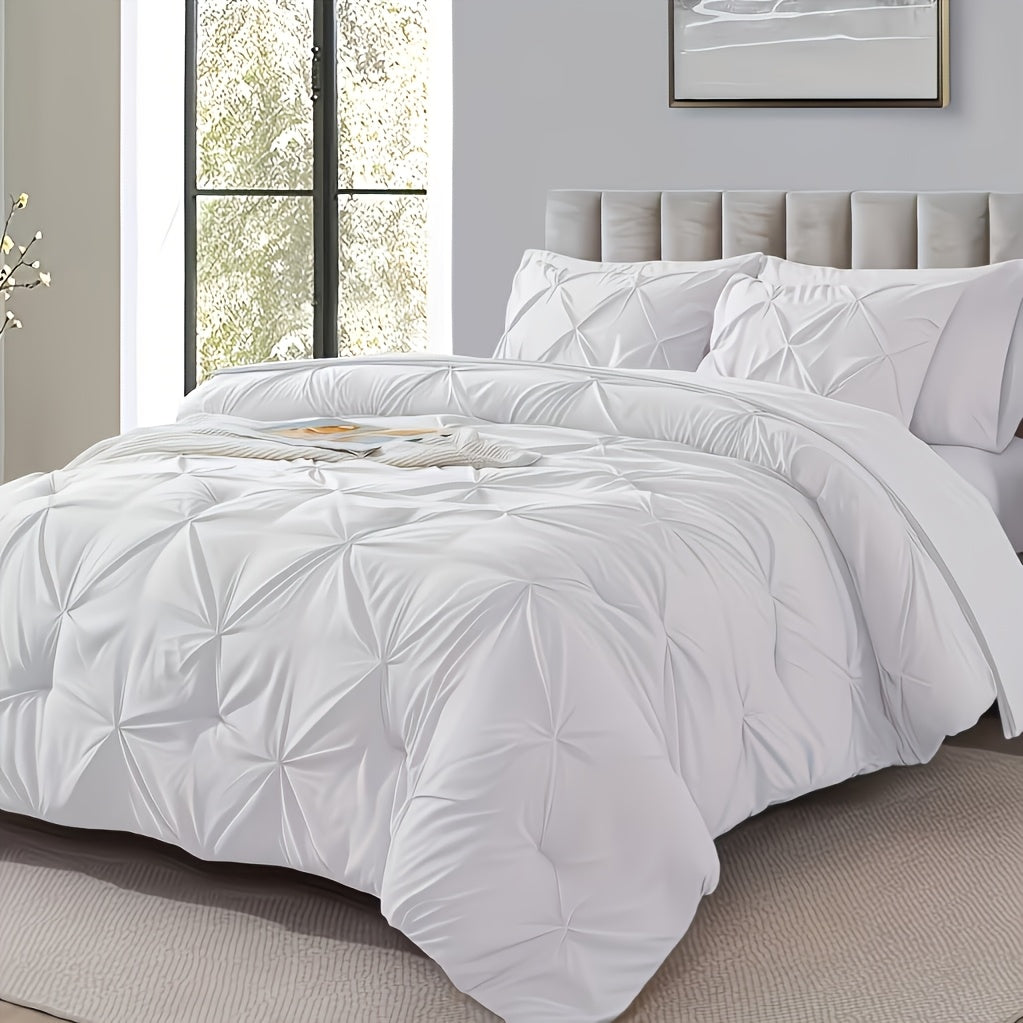 Quilt Set 3 Piece Lightweight Breathable Comforter with Pillowcases - Diamond Pattern Ultra-Fine Fiber Soft Bedding Set 42 Colors Twin Queen King Pinch Pleat