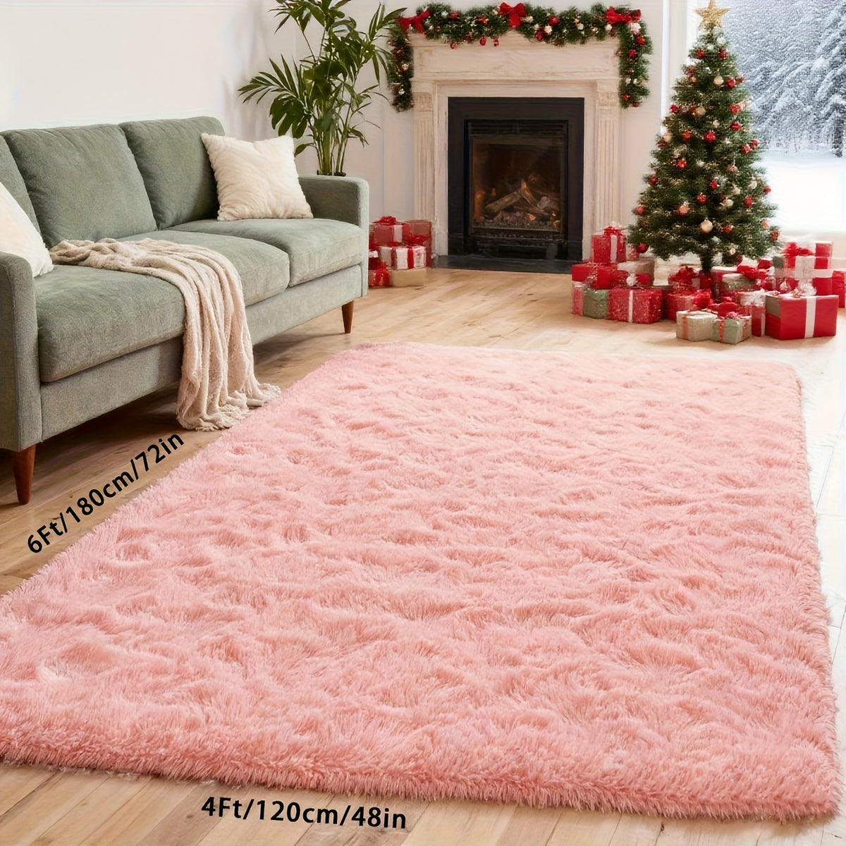 Fluffy Shaggy Area Rug 4x6 High Pile Non-Slip for Bedroom, Living Room & Dining – Soft Fuzzy Plush Floor Carpet in Gray & Tie-Dye Rainbow