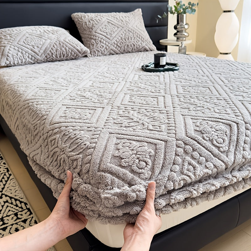 Embossed Fitted Sheet Set Super Soft Deep Pocket - European Texture Bed Sheets All Season, Machine Washable, Optional Pillowcases, Twin Full Queen King Sizes, 5 Colors Bedroom Bedding