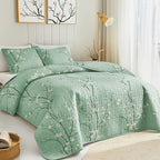 Plum Blossom Quilt Set 2 3 Piece - Soft Breathable Hypoallergenic Quilted Bedspread with Pillowcases Twin Full Queen King Machine Washable