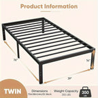 Metal Platform Bed Frame with Steel Slat Support | No Box Spring Needed | Under-Bed Storage | Easy Assembly | Noise-Free | Black | Twin Full Queen King