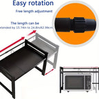 Expandable Microwave Rack Kitchen Counter Organizer – Heavy-Duty Retractable Shelf with 6 Hooks, Chopstick Holder & Cutting Board Slot for Kitchen Worktops