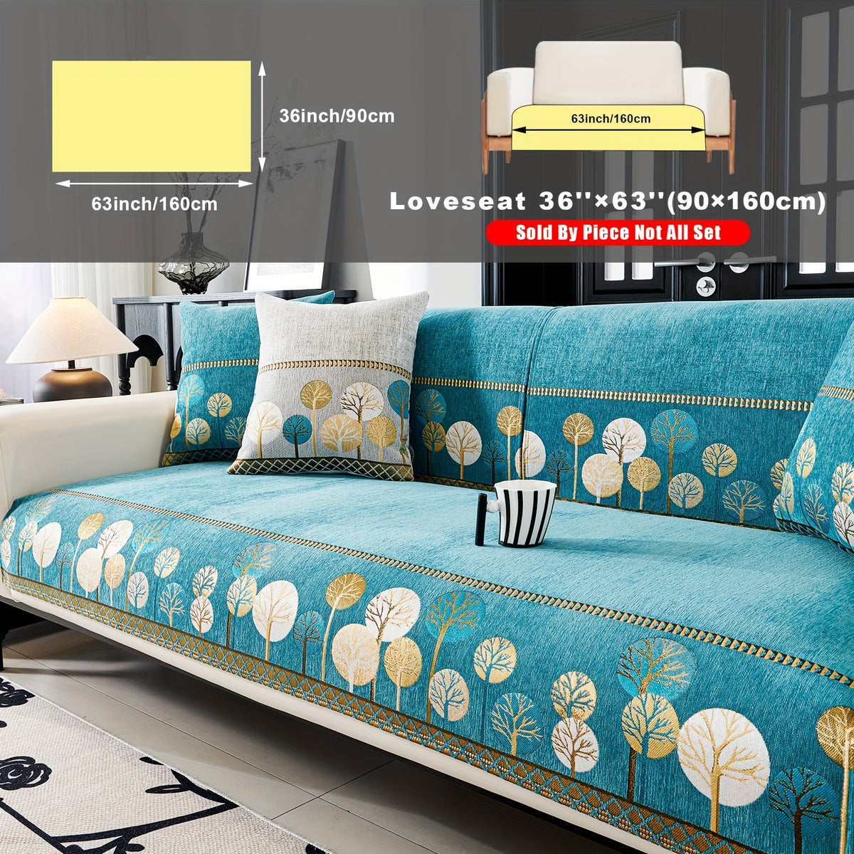 Bohemian Chenille Sofa Cover Tree Embroidery Print Thick Non-Slip Pet Friendly One-Piece Couch Protector Armchair Loveseat 3 4 Seater