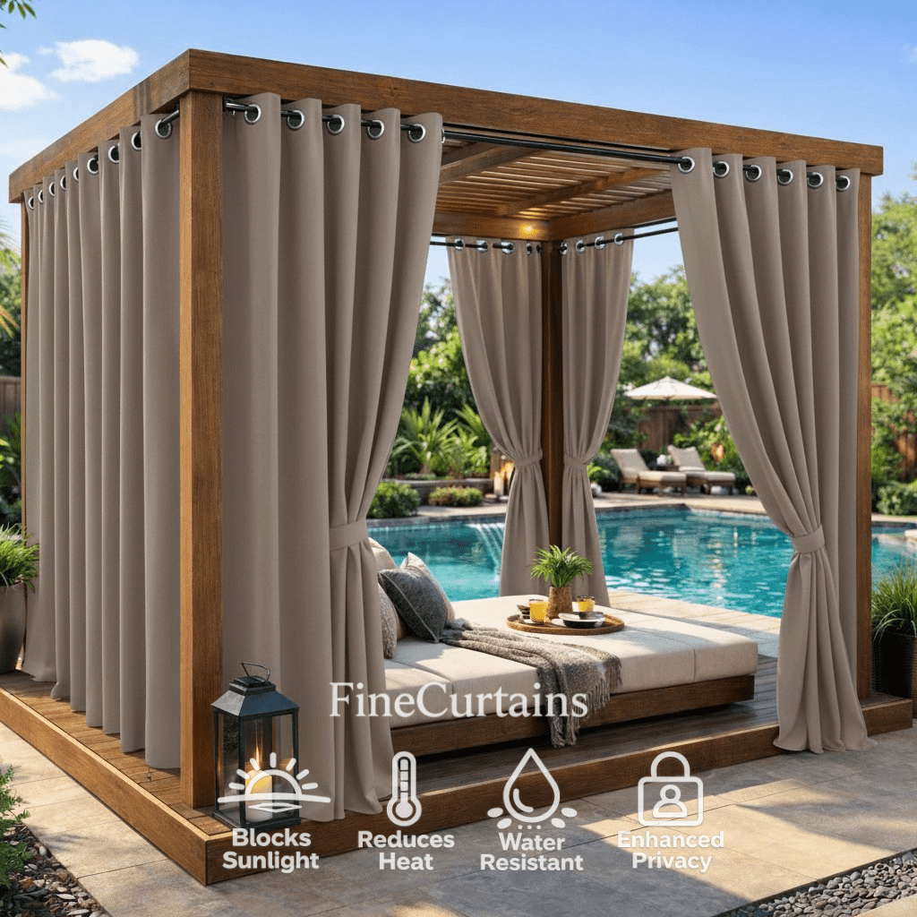 Outdoor Semi-Blackout Curtains Waterproof Grommet Top 4 Panels, Weather-Resistant Privacy Panels for Patio Pergola Gazebo Porch, 9 Colors 6 Sizes